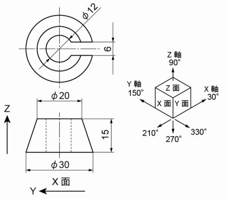 テクニカルイラストで円錐台に切りかき01